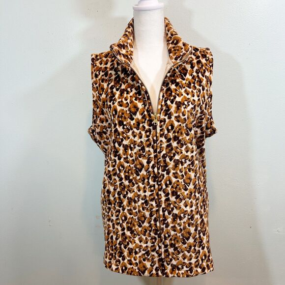 Quacker Factory Brown Leopard Print Quilted Sequin Lined Large Vest Glamour - Picture 13 of 13